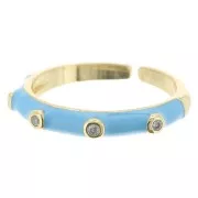 Bague fine réglable - résine époxy et Oxydes de Zirconium -Doré -Bleu - Crystal x1