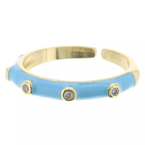 Bague fine réglable - résine époxy et Oxydes de Zirconium -Doré -Bleu - Crystal x1
