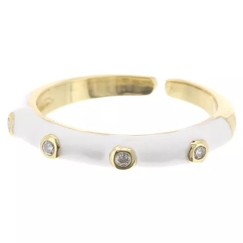 Bague fine réglable - résine époxy et Oxydes de Zirconium -Doré Blanc - Crystal x1