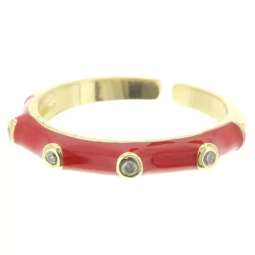 Bague fine réglable - résine époxy et Oxydes de Zirconium -Doré Rouge - Crystal x1