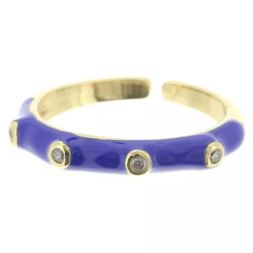 Bague fine réglable -résine époxy & Oxyde de Zirconium -Doré Bleu royal Crystal x1