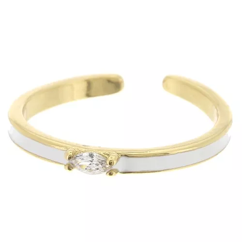 Bague fine réglable - résine époxy et Oxyde de Zirconium -Doré Blanc - Crystal x1