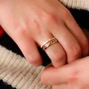 Bague fine réglable - résine époxy et Oxyde de Zirconium -Doré Blanc - Crystal x1