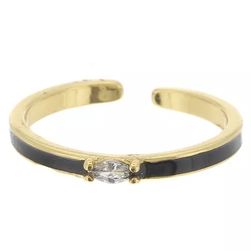 Bague fine réglable - résine époxy et Oxyde de Zirconium -Doré - Noir - Crystal x1