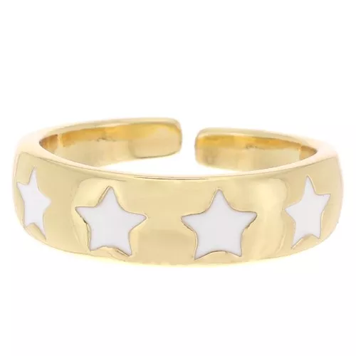 Bague réglable motif étoiles en résine époxy - Doré - Blanc x1