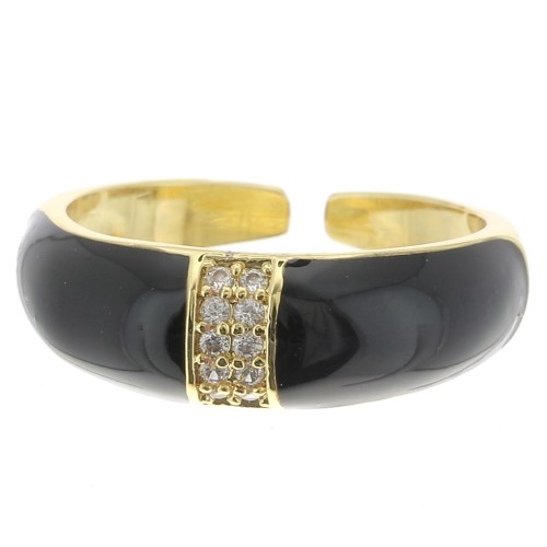 Bague large réglable - résine époxy & Oxydes de Zirconium Doré -Noir - Crystal x1
