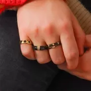 Bague large réglable - résine époxy & Oxydes de Zirconium Doré -Noir - Crystal x1