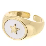 Bague chevalière - motif étoile avec résine époxy - Taille 54 - Doré - Blanc x1