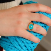 Bague chevalière motif étoile avec résine époxy - Taille 54 - Doré - Turquoise x1