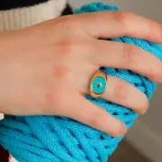 Bague chevalière motif étoile avec résine époxy - Taille 54 - Doré - Turquoise x1