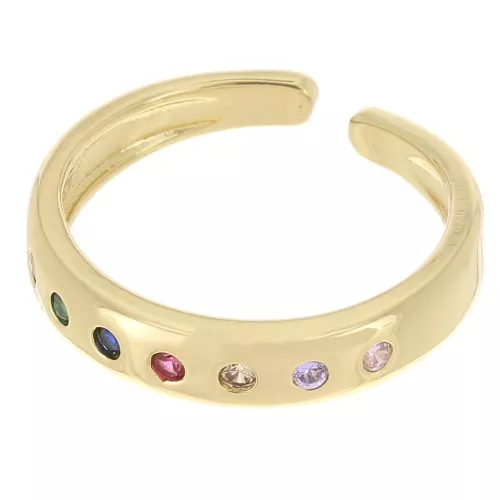 Bague fine réglable avec Oxydes de Zirconium - Doré - Multicolore x1