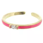 Bague fine réglable - résine époxy et oxyde Zirconium -Doré -Rose fluo -Crystal x1