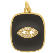 Pendentif rectangle motif oeil en oxydes de Zirconium et résine époxy 19x15 mm - Doré - Noir