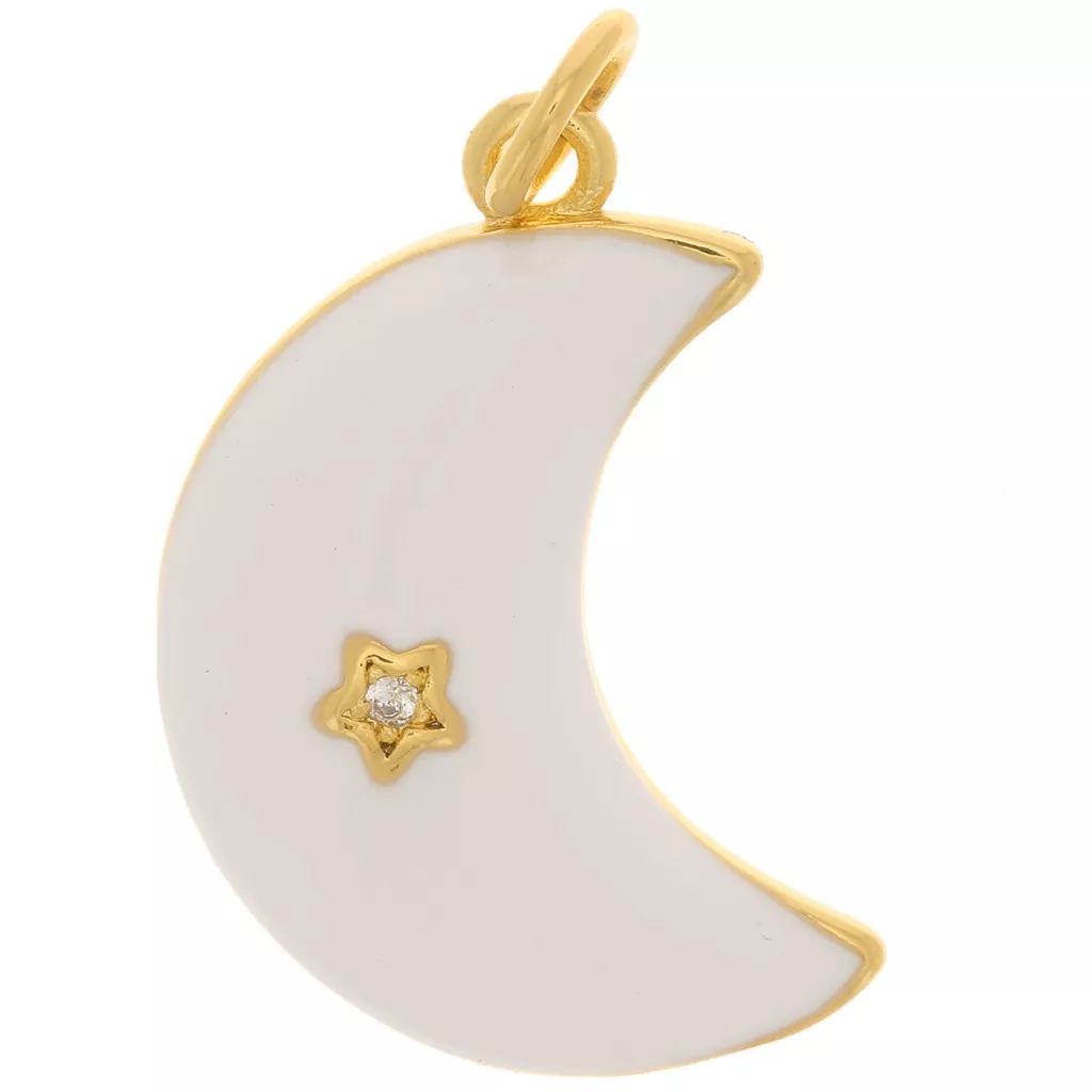 Pendentif Lune Avec étoile En Zircon Blanc Et Perle De Tahiti - Alliage - Neuf Sans Emballage