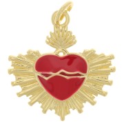 Pendentif coeur Ex-Voto en résine époxy 20.5x20 mm - Doré - Rouge x1|raw }}