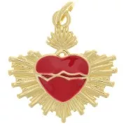 Pendentif coeur Ex-Voto en résine époxy 20.5x20 mm - Doré - Rouge x1