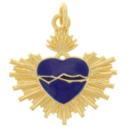 Pendentif coeur Ex-Voto en résine époxy 20.5x20 mm - Doré - Bleu foncé x1|raw }}