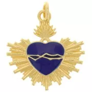 Pendentif coeur Ex-Voto en résine époxy 20.5x20 mm - Doré - Bleu foncé x1