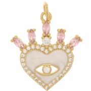 Pendentif coeur motif oeil - résine époxy & oxydes de Zirconium 21x19 mm - Doré - Nude - Rose|raw }}