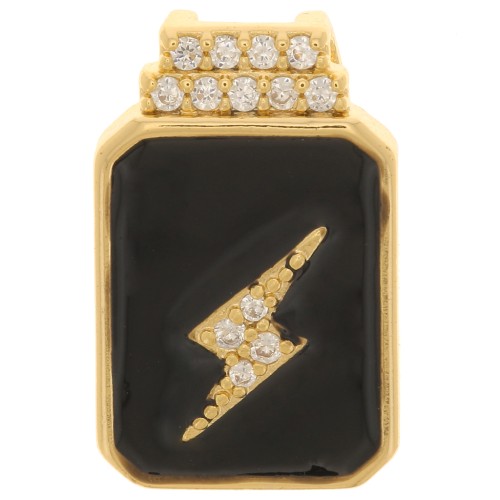 Pendentif rectangle motif éclair en oxydes de Zirconium et résine époxy 17x11 mm - Doré - Noir