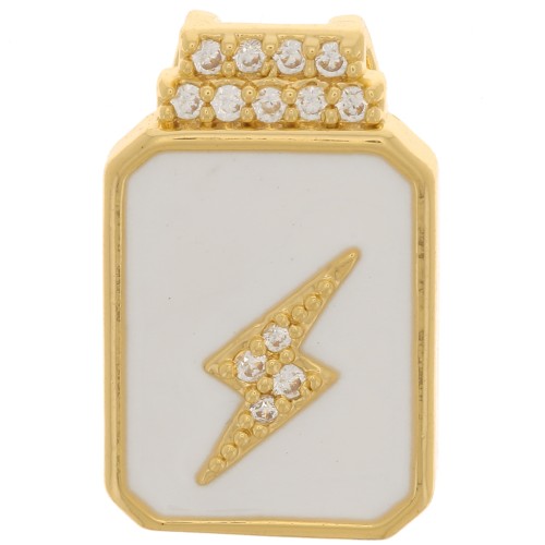 Pendentif rectangle motif éclair en oxydes de Zirconium et résine époxy 17x11mm - Doré - Blanc