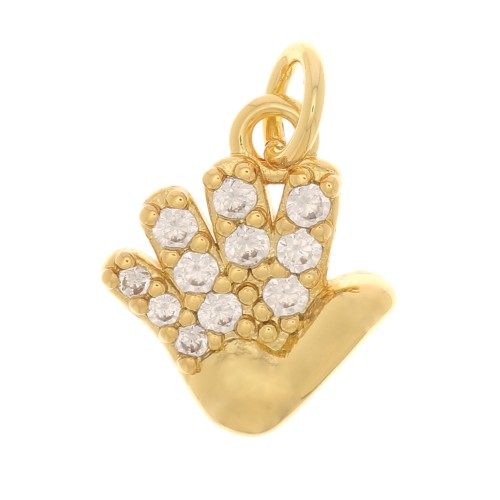 Breloque main avec oxydes de Zirconium 11x9 mm - Doré - Crystal x1