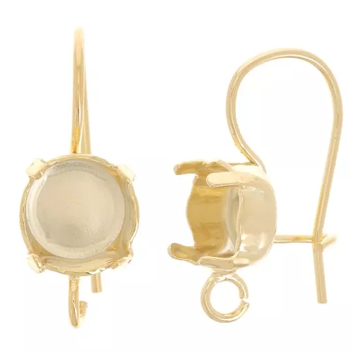 Crochets porte-cabochon avec anneau ouvert 1028-1088 8 mm - Doré à l'or fin x2