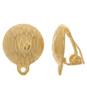 Clips d'oreilles demi-boule striée 14 mm avec anneau fermé - Doré à l'or fin x2|raw }}