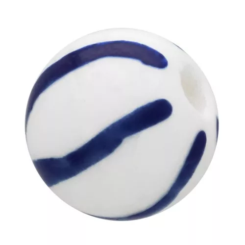 Perles rondes en céramique 10 mm - motif rayures - Blanc - Bleu x4