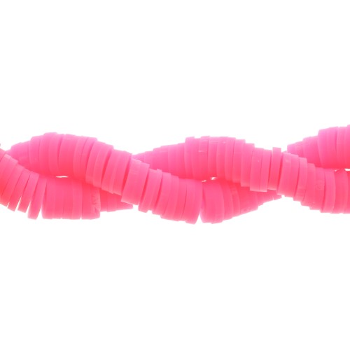 Perles Heishi rondelles en pâte polymère 6x1 mm - Rose fluo x40cm