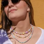 Perles Heishi rondelles en pâte polymère 6x1 mm - Rose fluo x40cm