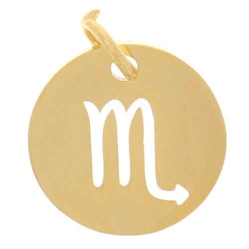 Breloque ronde signe du zodiaque Scorpion 12 mm - Acier inoxydable 304 Doré x1