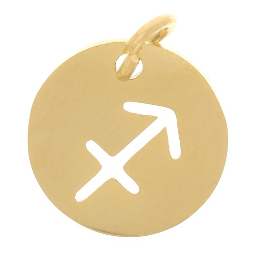 Breloque ronde - signe du zodiaque Sagittaire 12mm - Acier inoxydable 304 Doré x1