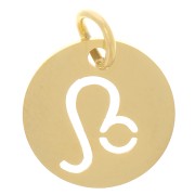 Breloque ronde - signe du zodiaque  Lion 12 mm - Acier inoxydable 304 Doré x1|raw }}