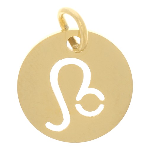 Breloque ronde - signe du zodiaque  Lion 12 mm - Acier inoxydable 304 Doré x1