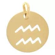 Breloque ronde - signe du zodiaque  Verseau 12 mm - Acier inoxydable 304 Doré x1