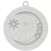 Pendentif rond 22 mm - lune et étoile - cabochon 2 mm - Argent 925 x1