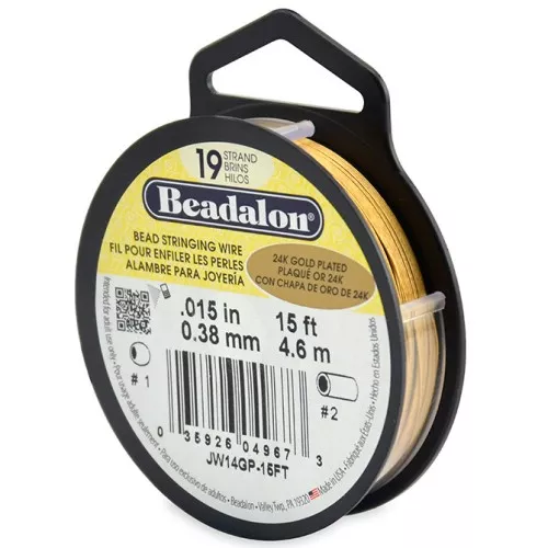 Fil Cablé 19 brins 0.38 mm - Beadalon - Doré à l'or fin x4.6m