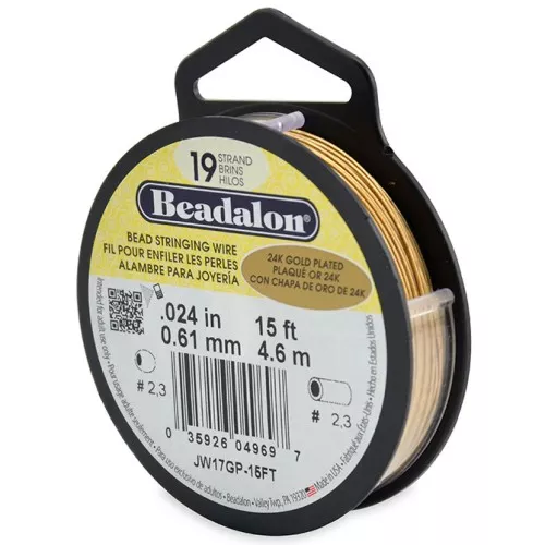 Fil Cablé 19 brins 0.61 mm - Beadalon - Doré à l'or fin x4.6m