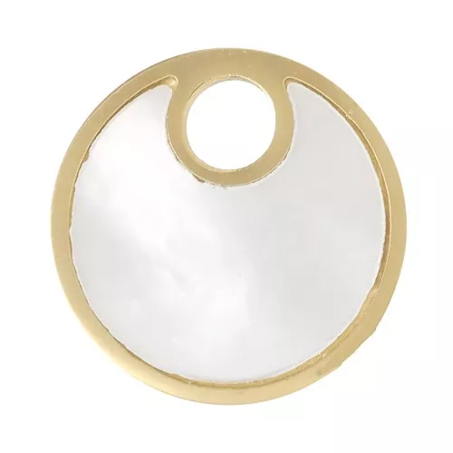 Breloque ronde 12 mm avec nacre - Acier inoxydable 316L Doré x1