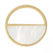 Breloque ronde évidée 12 mm avec nacre - Acier inoxydable 316L Doré x1