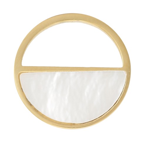 Breloque ronde évidée 12 mm avec nacre - Acier inoxydable 316L Doré x1
