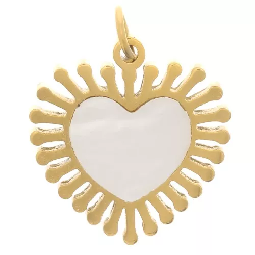 Breloque coeur 12 mm avec nacre - Acier inoxydable 304L Doré x1
