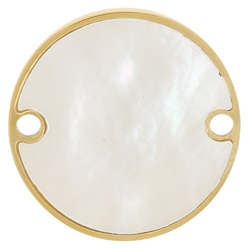 Intercalaire rond 15 mm avec nacre - Acier inoxydable 316L Doré x1