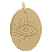 Pendentif ovale 18x13 mm motif oeil - Acier inoxydable 304 Doré x1|raw }}