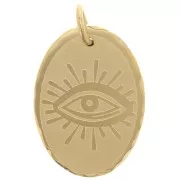 Pendentif ovale 18x13 mm motif oeil - Acier inoxydable 304 Doré x1