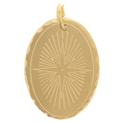 Pendentif ovale 18x13 mm motif étoile du nord - Acier inoxydable 304 Doré x1