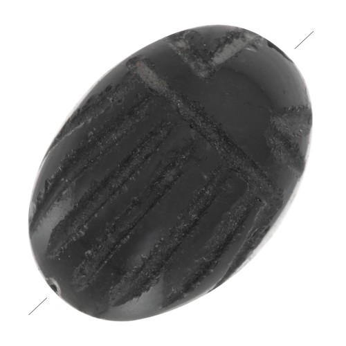 Perle ovale gravée scarabée 14x10 mm en pierre gemme - Onyx Noir x1