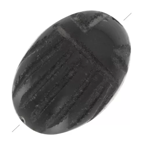Perle ovale gravée scarabée 14x10 mm en pierre gemme - Onyx Noir x1