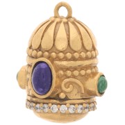 Pendentif ethnique 23x19mm Oxyde de Zirconium & pierre gemme - Doré Or fin - Malachite - Lapis